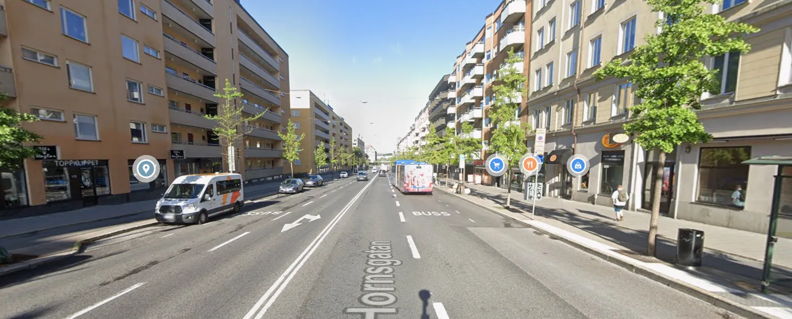 Hornsgatan idag: genomfartstrafik i båda riktningarna längs en av Stockholms mest luftförorenade gator.